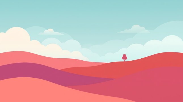 Minimalist rolling hills landscape illustration with soft clouds for modern web background and creative digital design project presentation