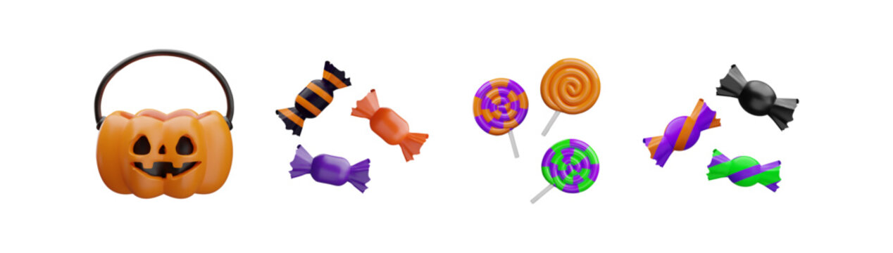 Halloween 3D candy element set with pumpkin bucket