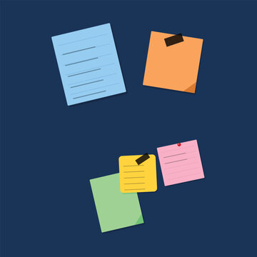 Colorful sticky notes and papers isolated on dark background