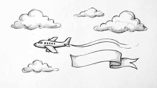 Sketch of airplane pulling blank banner through clouds