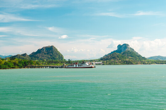 Khao Cha Ngok Mountain and Seatran Ferry at Don Sak Thailand