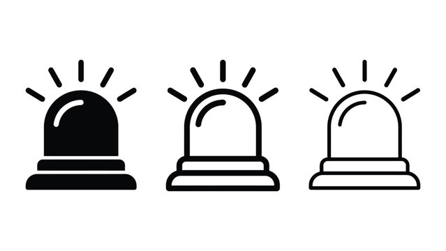 siren icon set featuring flashing emergency light beacon silhouettes and outline vector graphic design elements isolated on white background for security alarm alert UI