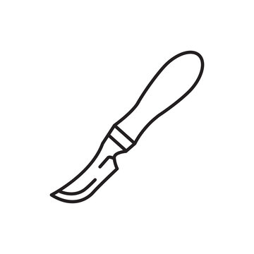 Minimalist line art icon of a curved edge beveler tool used for paring and rounding leather borders.