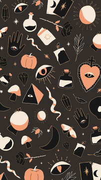Bohemian Witchcraft doodle Halloween background