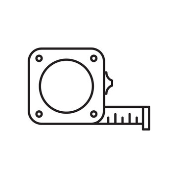 Minimalist line art icon of a square retractable tape measure for leather layout and pattern drafting.