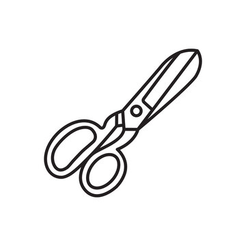 Minimalist line art icon of heavy-duty leather shears used for cutting thick hide and leather sheets.