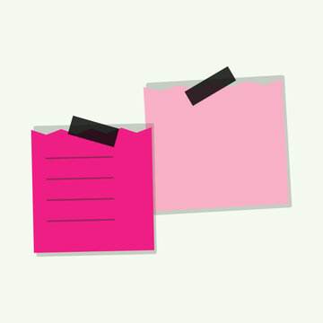 Pink sticky notes attached with tape