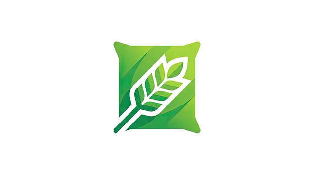 Green wheat stalk on leaf square icon.