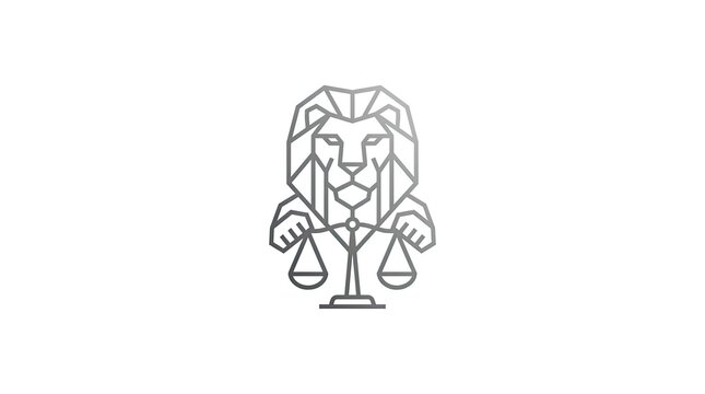Geometric lion head combined with scales of justice.
