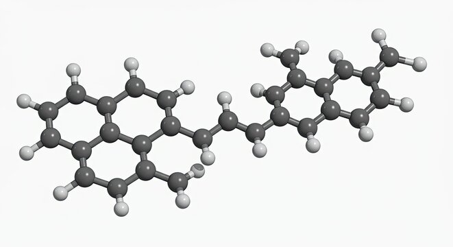 Molecular structure of polycyclic aromatic hydrocarbon in 3D ball-and-stick visualization