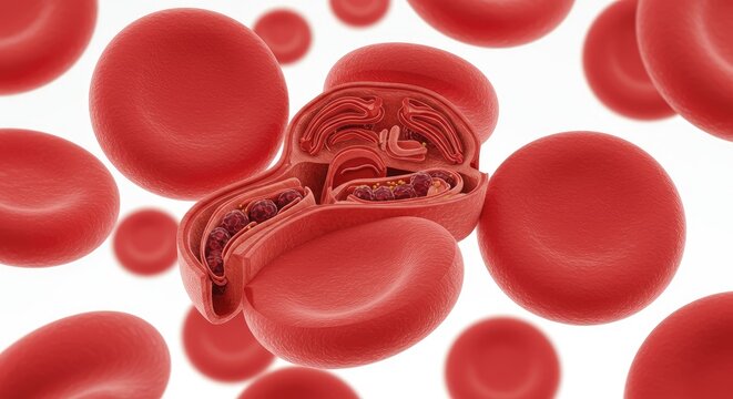 3D Rendered Parasite Inside Human Red Blood Cells Under Microscope