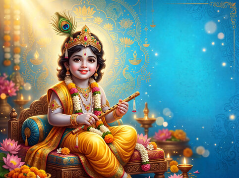 Festival of happy Shree Krishna Janmashtami design background. Indian cultural festival concept illustration. 