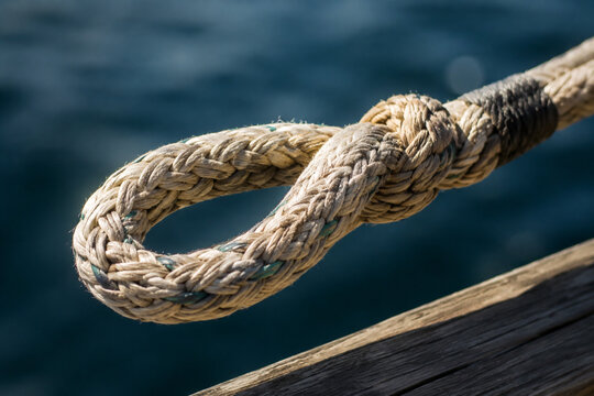 Handcrafted rope splice on dock line with loop, sailing and craftsmanship concept