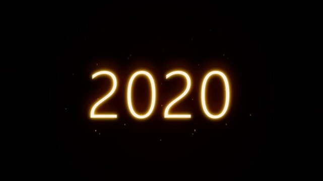 Glowing Golden Neon Year Numbers Timeline from 2019 to 2027 on Black