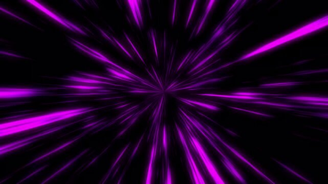 Dynamic purple hyperspace light burst radial speed ​​lines tunnel, motion graphic background loop seamless animation. 4k