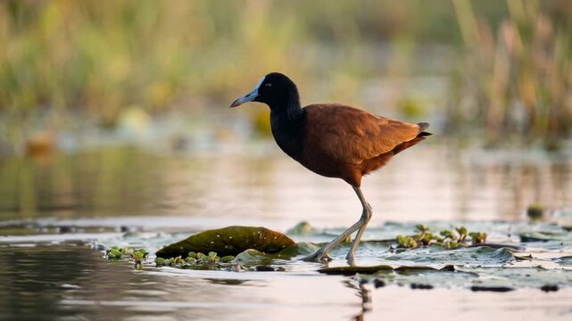 jacana close up at morning light in pantanal brazil wetlands video