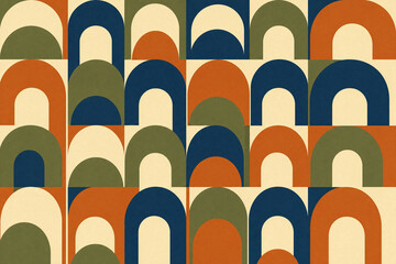 Obraz premium Mid century modern arches pattern in olive rust and navy