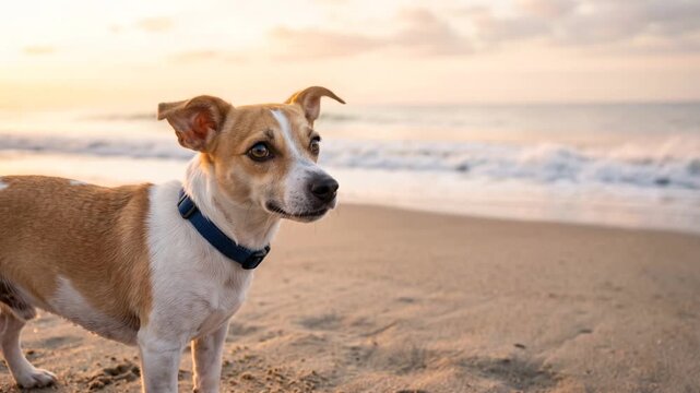 jack chi dog close up at the beach at morning light in cornwall england video