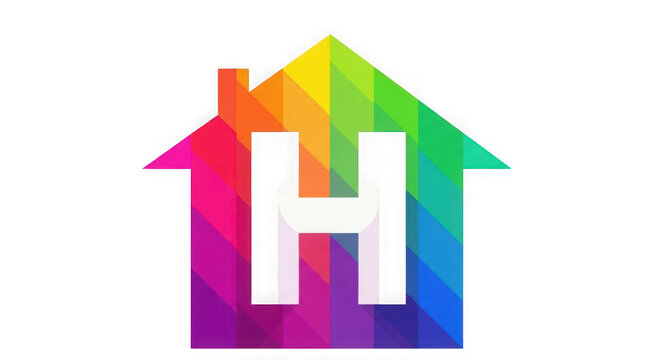 Colorful rainbow house icon with letter h symbol in the center isolated on transparent background