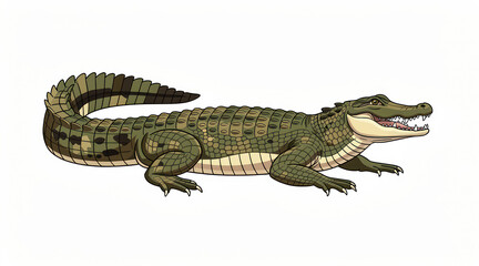 Obraz premium Green crocodile crawling with open mouth isolated on white