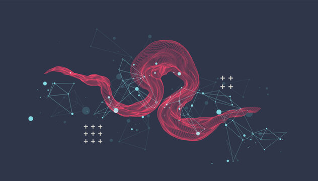 The abstract wave is made in a frame style. Template for science and technology presentation. Vector art.
