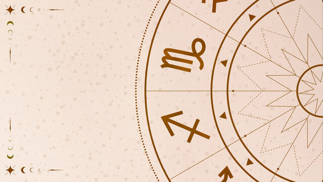 Zodiac signs arranged in a circle with symbols and stars in soft colors
