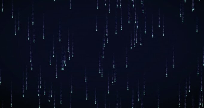 Japanese katakana characters cascade down in a slow, violet-hued matrix rain animation.