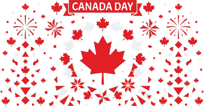 Adobe Illustrator Artwork Canada Day Maple Leaf Festive Pattern with Fireworks