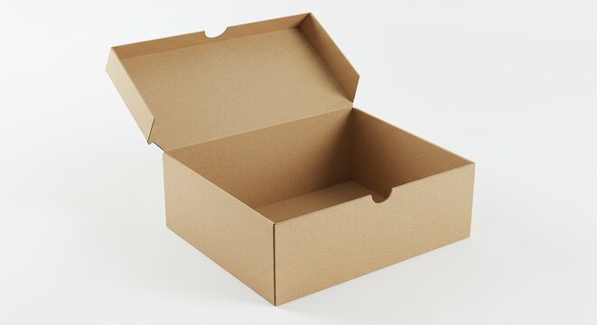 Close-up view of a wooden gift box with lid on white background.