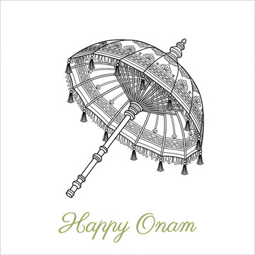 Traditional Indian decorative umbrella illustration for Onam festival celebration greeting