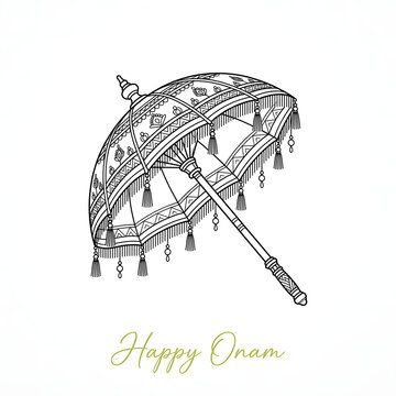 Traditional Indian decorative umbrella illustration for Onam festival celebration greeting
