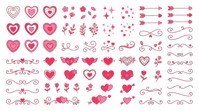 Colorful heart icons and symbols collection