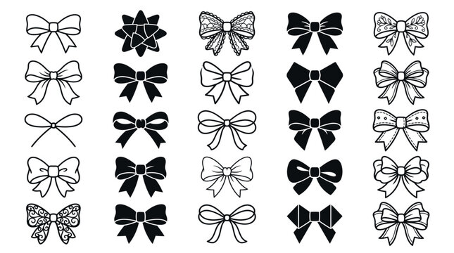 Bow Silhouette Vector Collection with Decorative Ribbon and Gift Designs