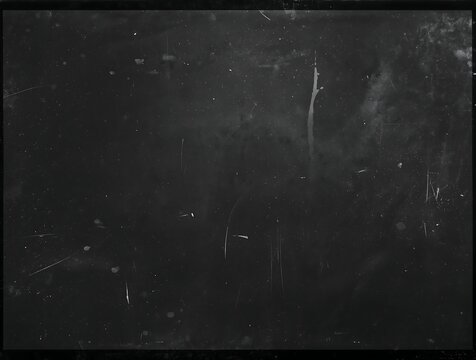Dark moody film grain overlay with vertical scratch and scattered dust specs moody background analog texture
