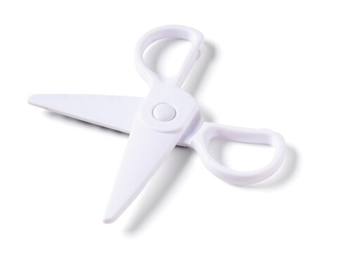 Cost cutting and budget reduction concept, white scissors for business efficiency and financial savings isolated on a clean white background