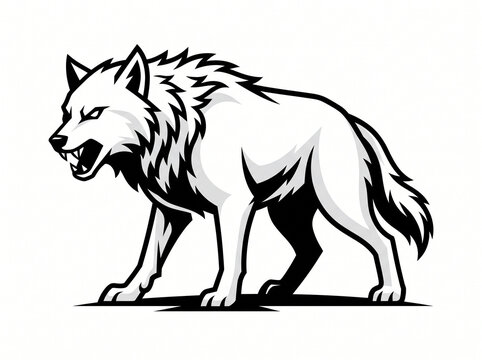 A fierce wolf with its mouth open standing on a plain