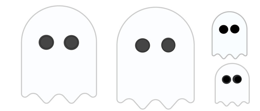 Grupo de fantasmas de Halloween en dise&ntilde;o plano de diferentes tama&ntilde;os con ojos negros sobre fondo transparente