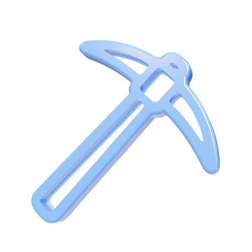 Blue glossy 3D pickaxe icon isolated on a solid black background