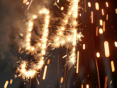 Close-up shot of 94 formed by sparklers, dynamic and celebratory atmosphere with light and shadow effects - AI-Generated