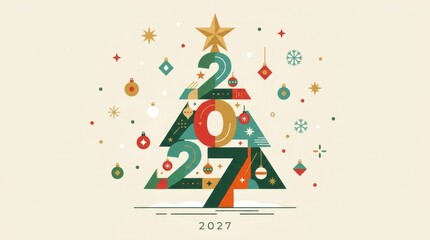 Fototapeta premium Festive abstract Christmas tree design with the year 2027 prominently displayed