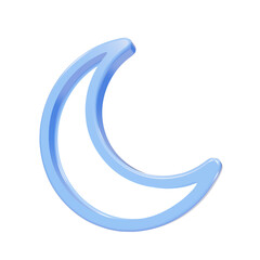 Glossy light blue crescent moon 3D icon isolated on black background © FOYJUL
