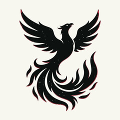 Fototapeta premium Black silhouette phoenix rising with wings spread.