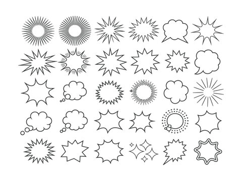 doodle line sparkle vector set, comic style decorative lines, burst effects, and dynamic radial patterns. Hand drawn pop surprise line frame for title headline illustration. Doodle sparkle and rays.
