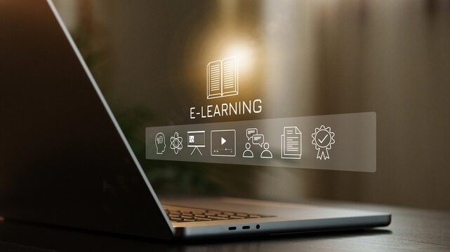 E-learning tools displayed on a laptop in a study room during the afternoon
