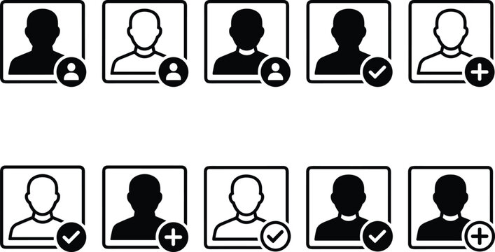User profile avatar icon set add account checkmark vector symbols collection UI design elements