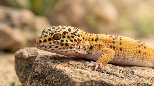 leopard gecko close up at morning light in pakistan desert habitat video