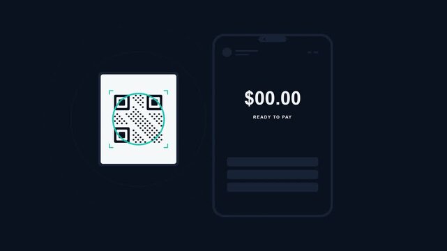 Premium smartphone QR payment authorization animation showing a deterministic QR scan, digital authorization ring, and seamless payment confirmation loop for fintech, ecommerce, mobile commerce, and c