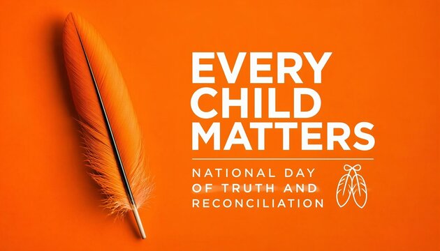Orange school feather concept for National Day of Truth and Reconciliation campaign. Awareness design, copy space.