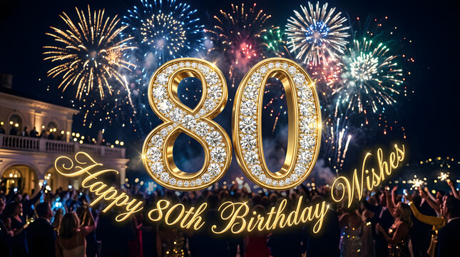 Celebration of 80th Birthday with Fireworks and Festive Decorations