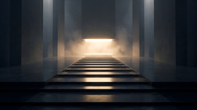 Abstract architectural interior with illuminated opening and blurred linear perspective